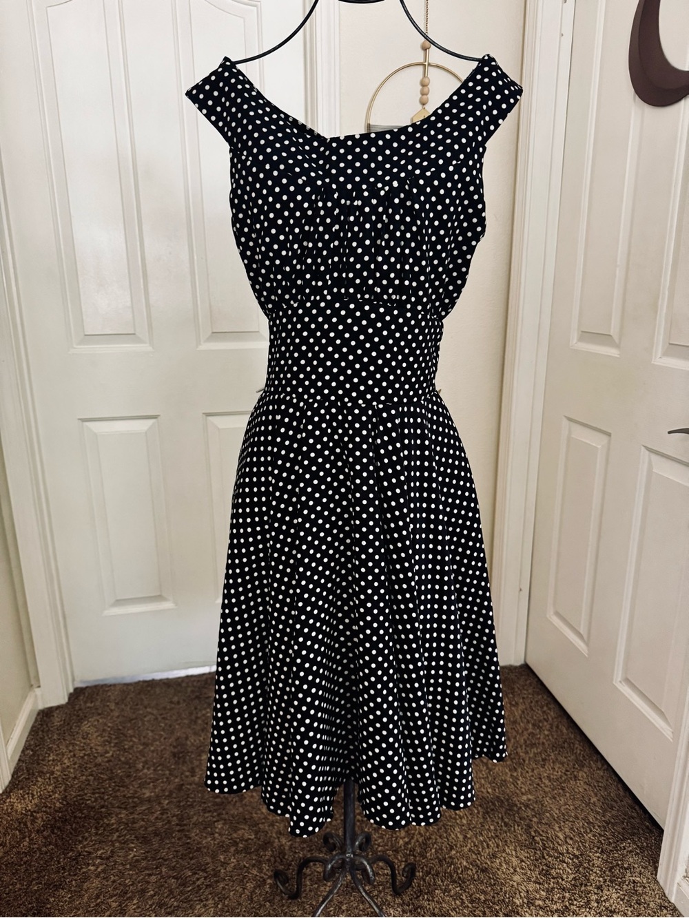 Vintage-Inspired Black & White Polka Dot Dress